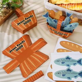 Motipuns Jesus Feeds 5000 fish die-cut cards suitable for inserting biblical imagery into baskets