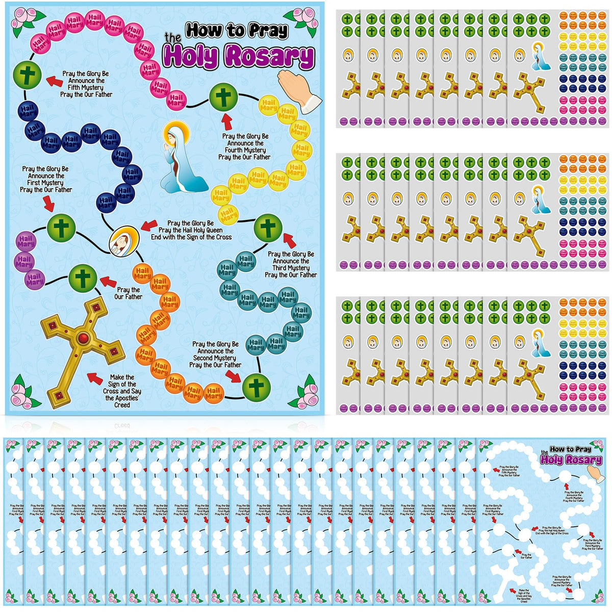 Motipuns Pray The Rosary scene card for interactive learning and reflection.