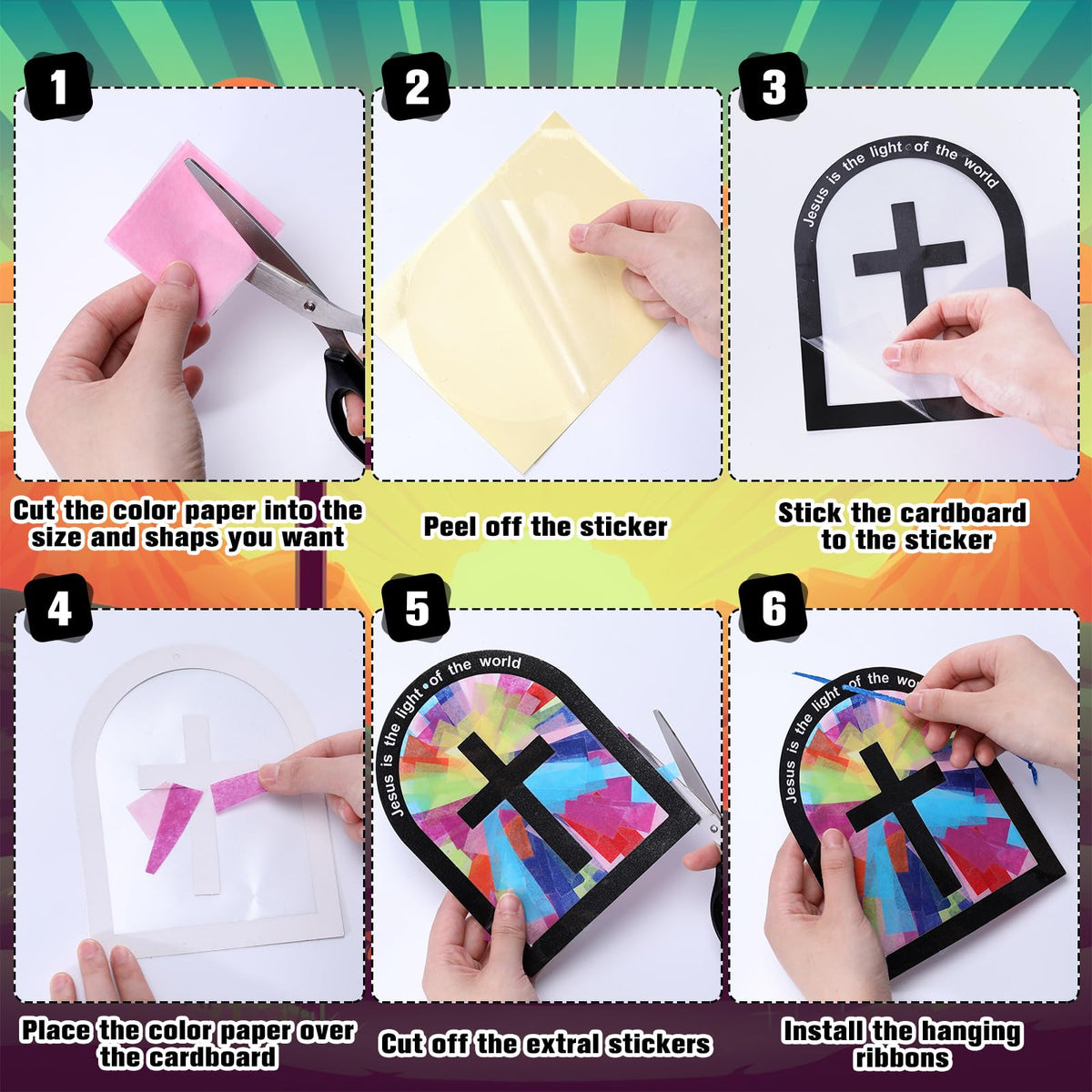 Motipuns VBS window decor helps create a warm, light-catching setting