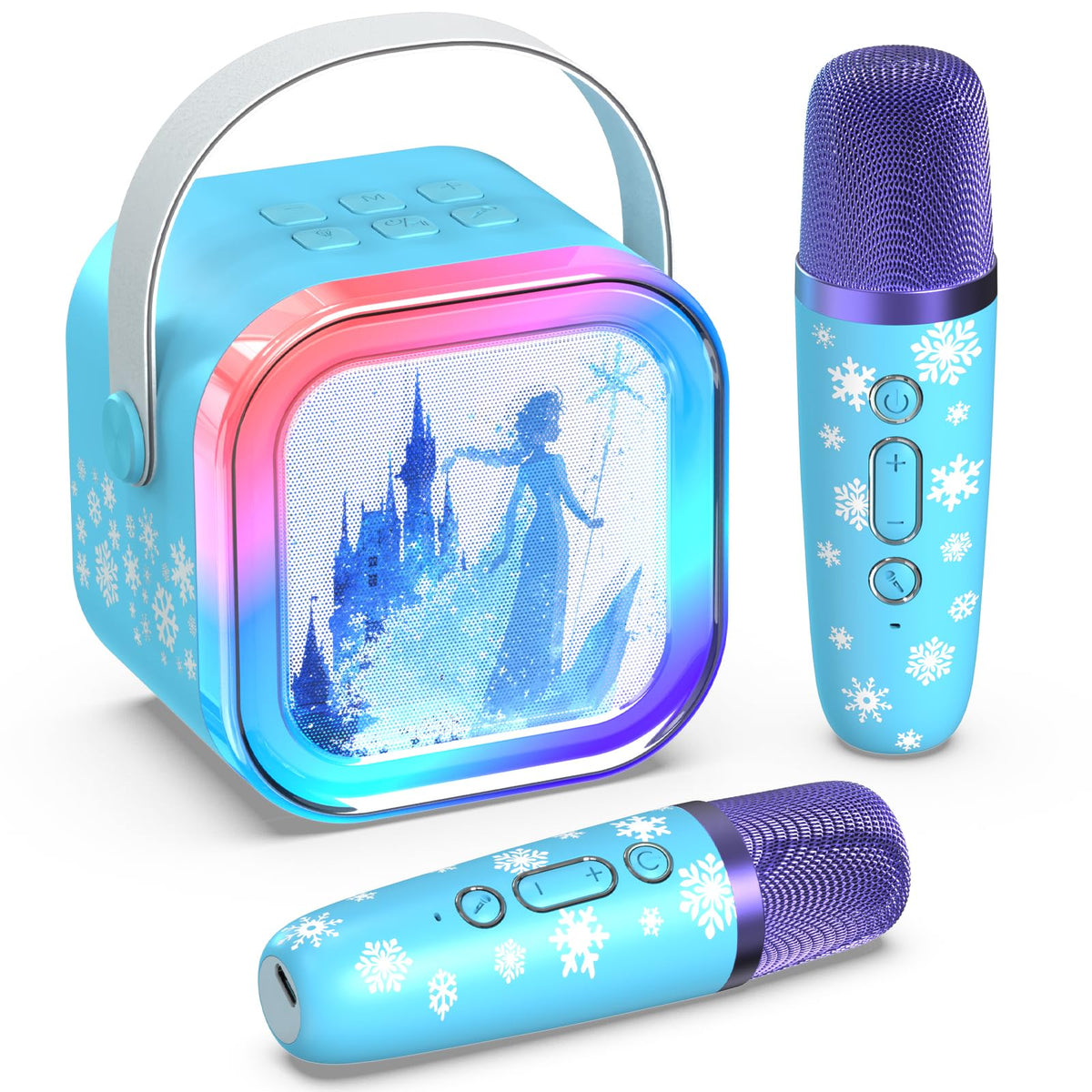 Motivekit mini karaoke machine with cool theme design lights up kids' party