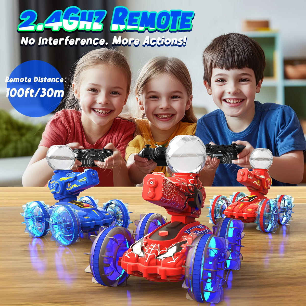 Motivekit RC stunt car spins 360 degrees indoors or outdoors