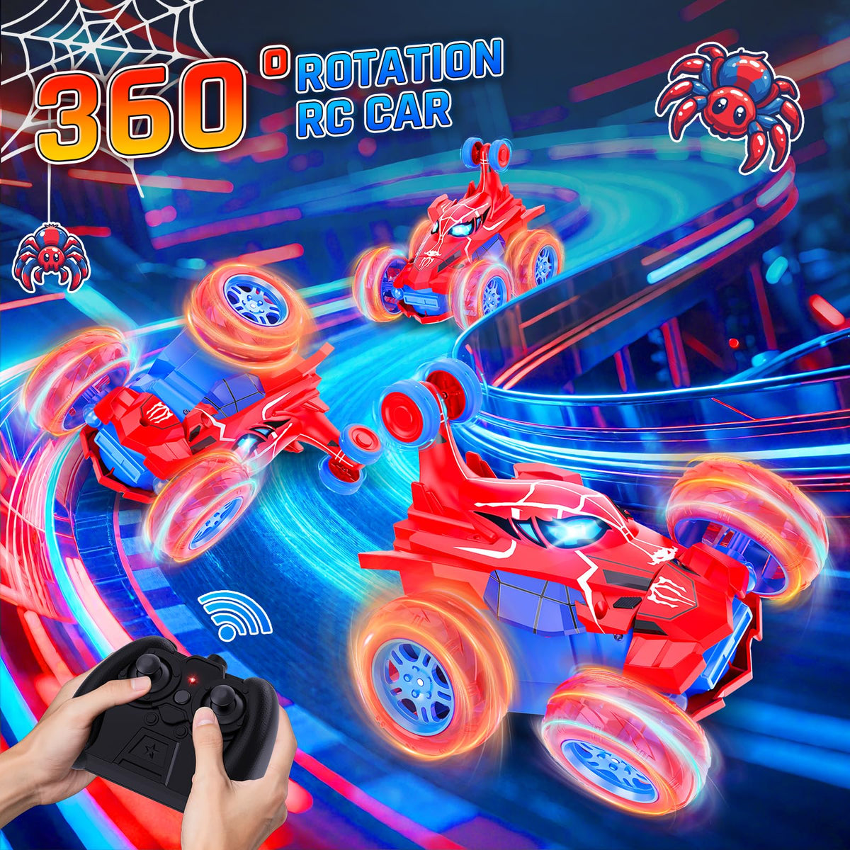 Motivekit remote control car performs front-rotation for added stunts.