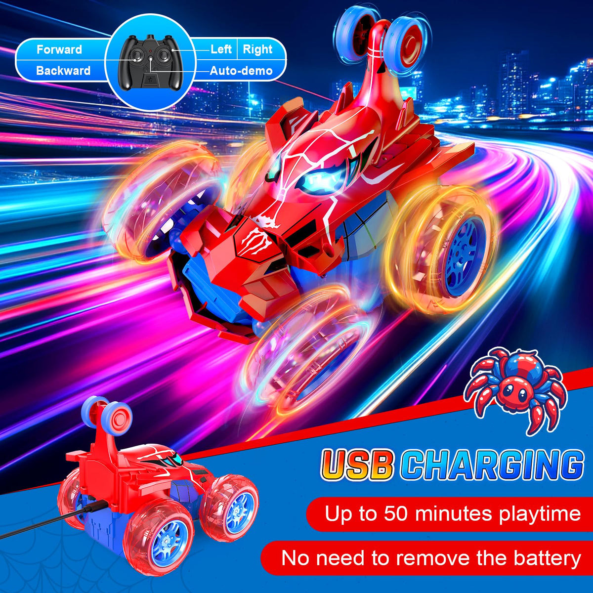 Motivekit RC car LED lights brighten night play for extra fun.