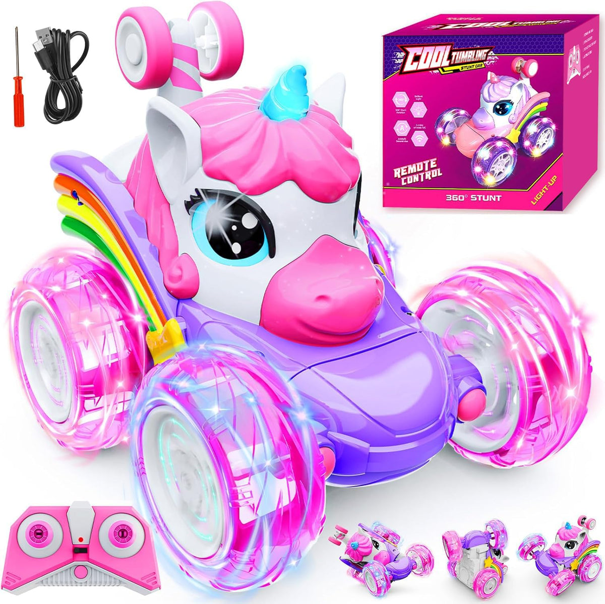 Motivekit Unicorn RC Car pink front view for engaging indoor playtime