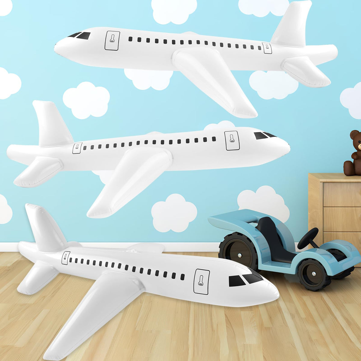 Mototo easy-inflate inflatable airplane, quick setup for party fun with friends.