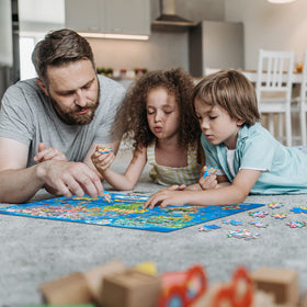 MOTYAWN world map puzzle continents illustrations—educational play to boost geographic awareness.