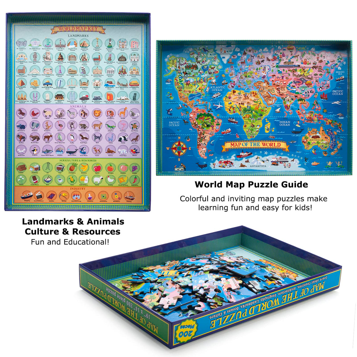 MOTYAWN world map puzzle landmarks and wildlife—visual exploration sparks curiosity.