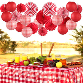 Moukeren flag roll with red-white checkered triangles for borders and archways