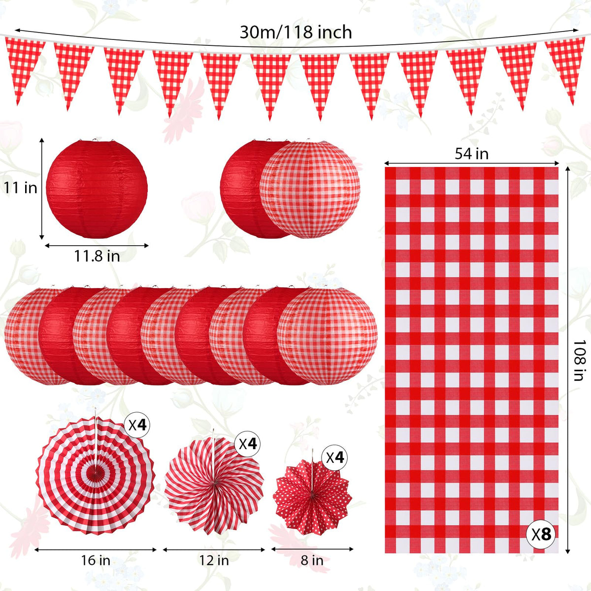 Moukeren gingham pennant banner in red-white for festive decor