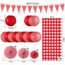 Moukeren gingham pennant banner in red-white for festive decor
