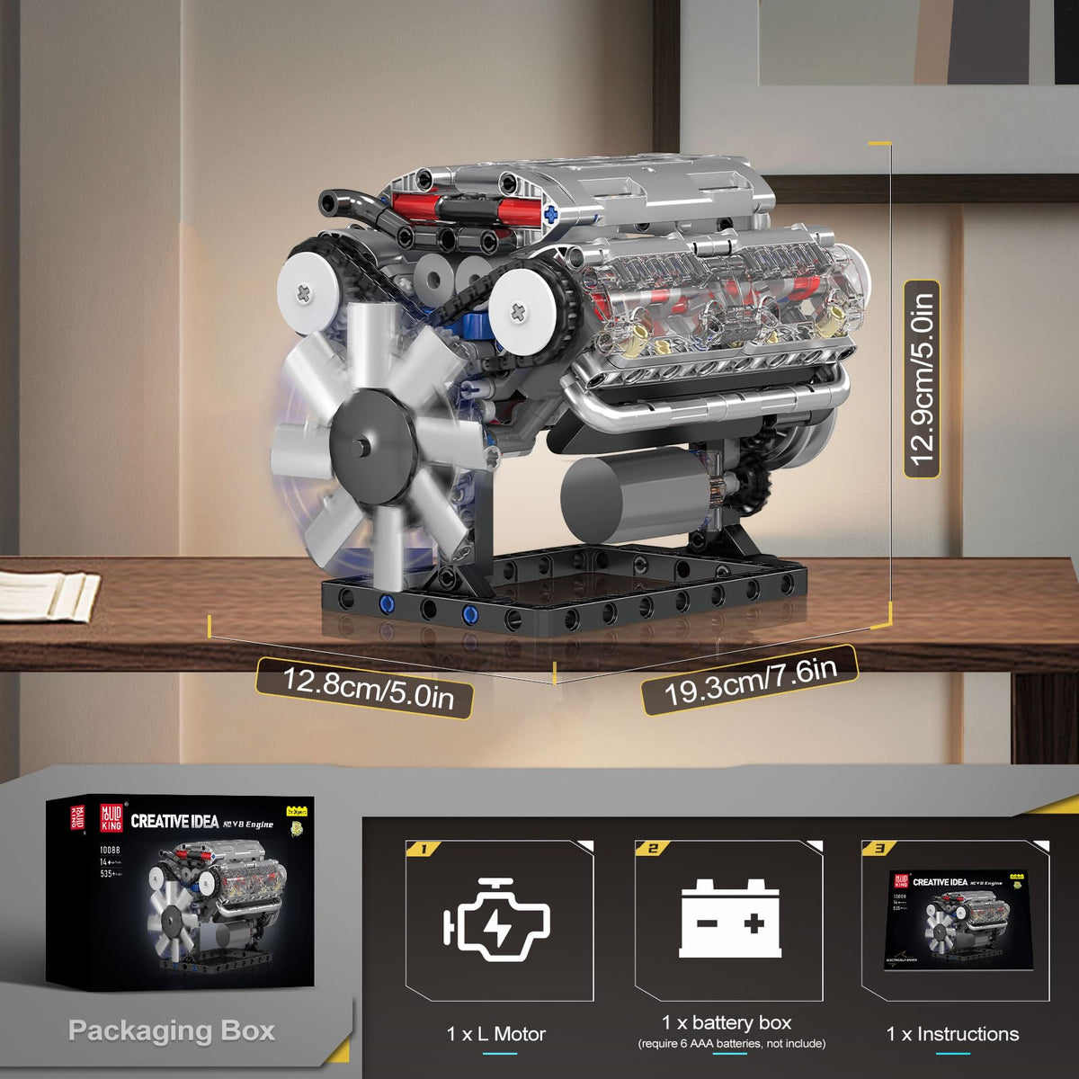Mould King 10088 V8 engine assembly process for hands-on builders