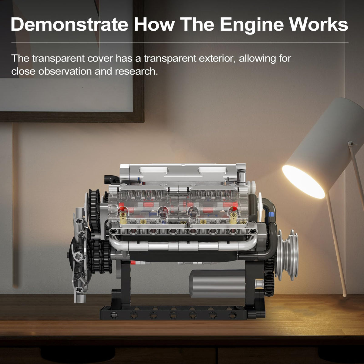 Mould King 10088 V8 engine on display as a striking mechanical centerpiece