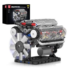 Mould King 10088 V8 engine pistons in motion for realistic mechanical learning