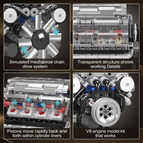 Mould King 10088 V8 engine wiring detail enabling interactive setup