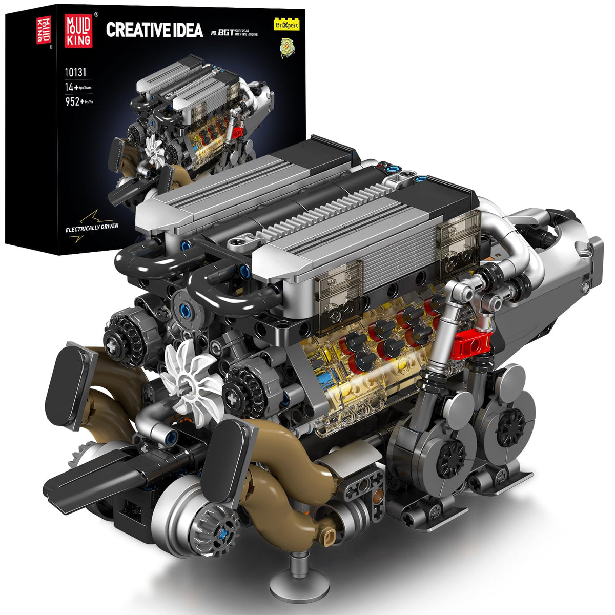 Mould King W16 engine assembly shows precision parts for hands-on learning