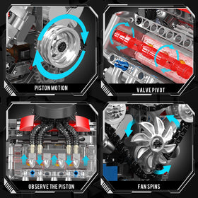 Mould King 10171 V8 engine pistons operating in sync with motor