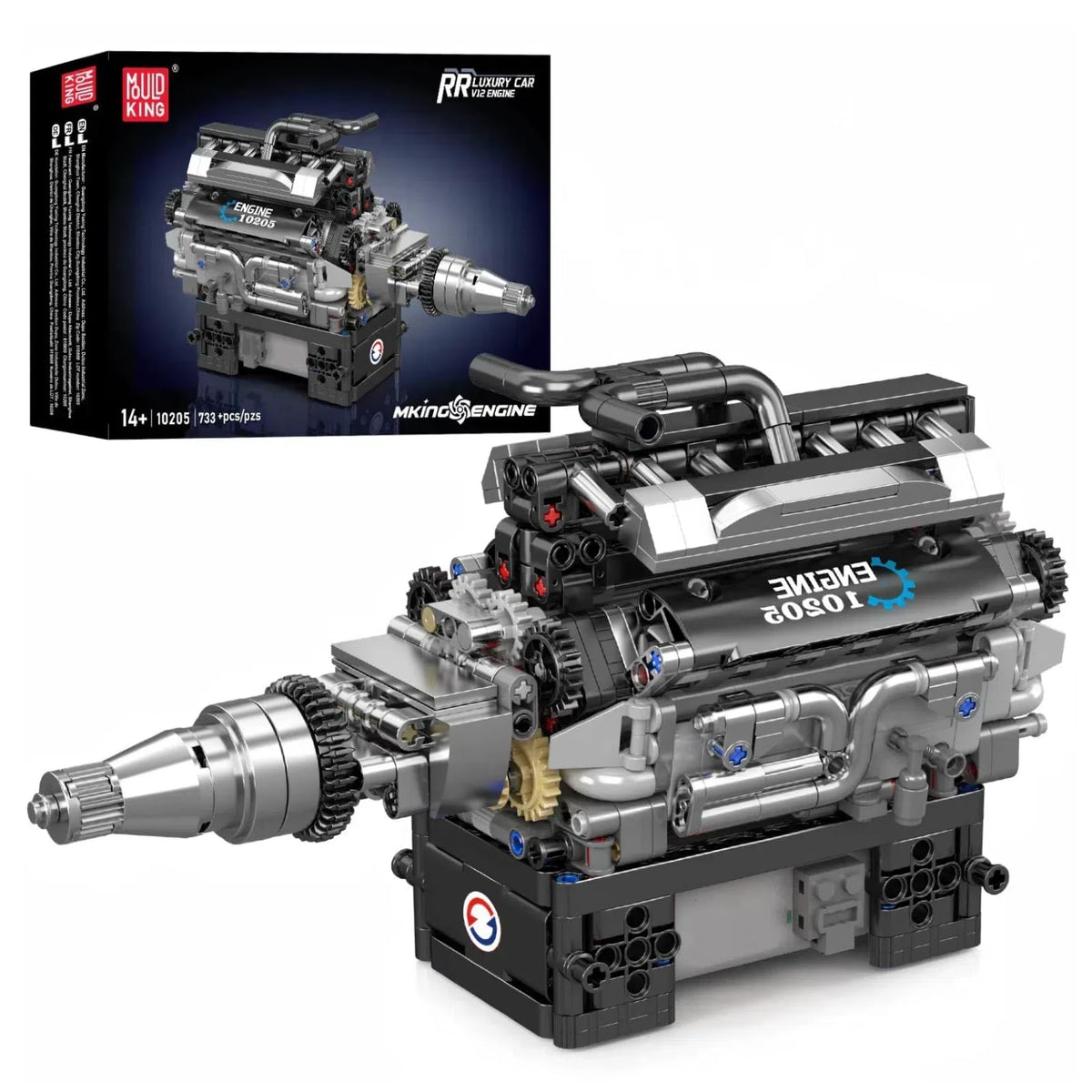 Mould King 10205 V12 engine front view for car enthusiasts.