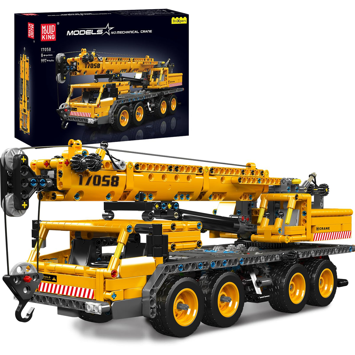 Mould King city mobile crane truck assembly view highlights precision parts for enjoyable building.