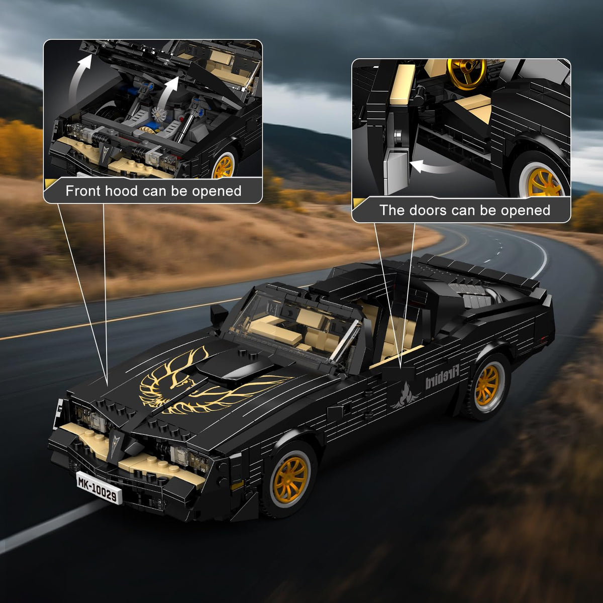Mould King Classic Supercar hood opening highlights authentic engineering details.