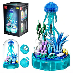Mould King jellyfish building sets in blue sea tones for creative display.
