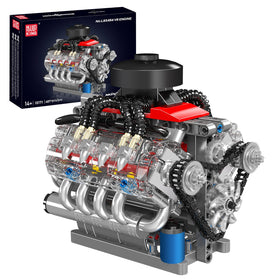Mould King LSX454 V8 engine front view with authentic details for display and study.