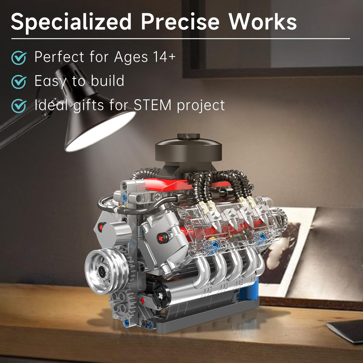 Mould King LSX454 transparent cylinder head showing internal valve movement.