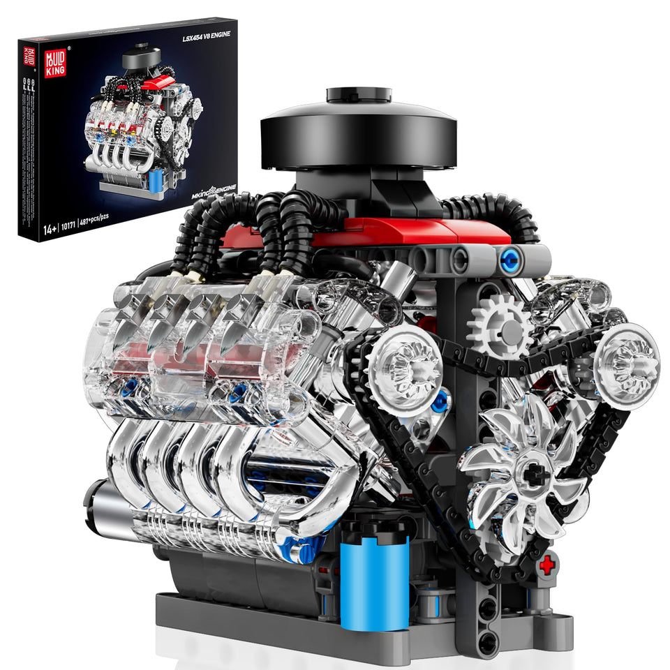 Mould King Mini V8 Engine 10171 assembly detailed view for hands-on STEM learning.