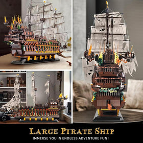 Mould King pirates ship deck construction with quick-release deck pieces
