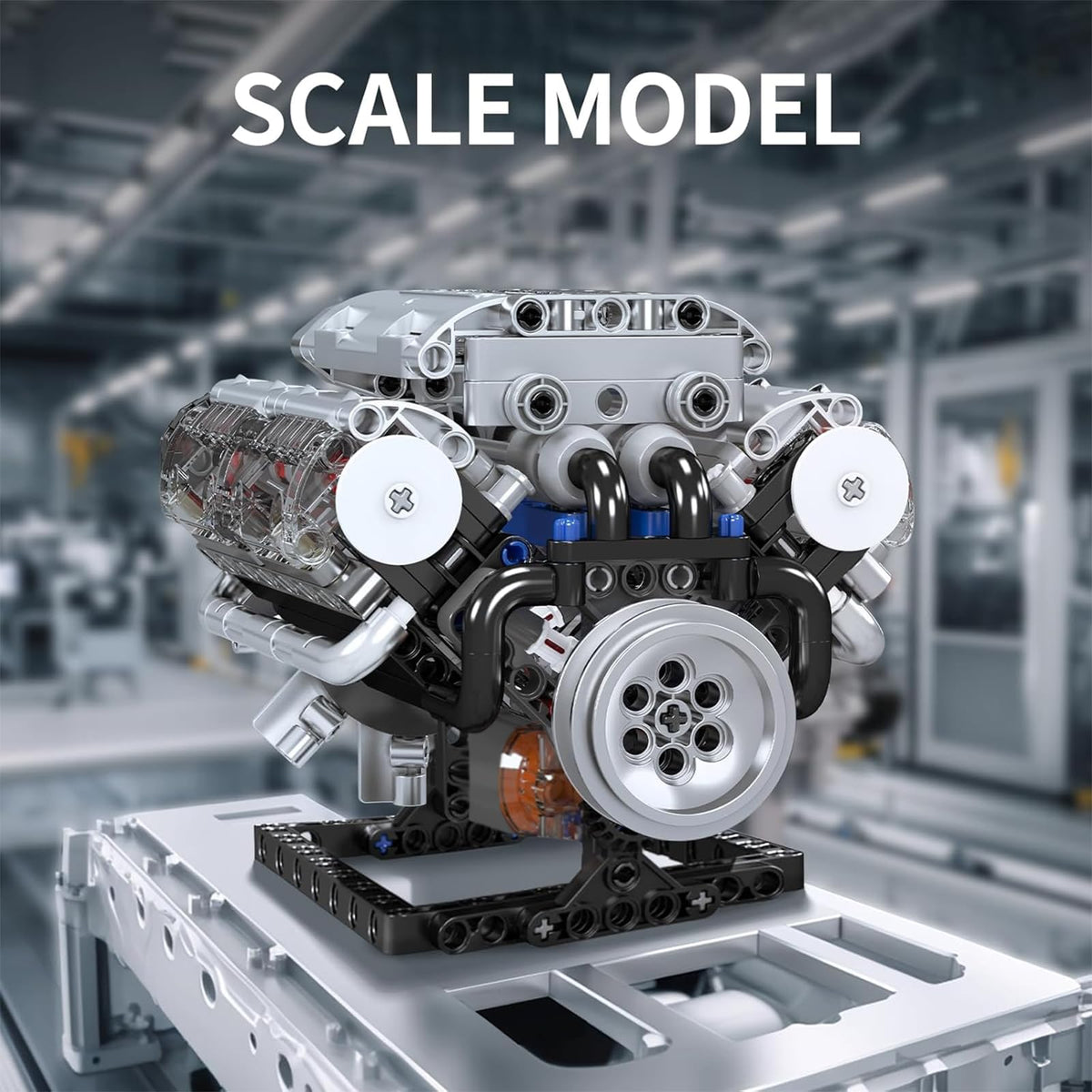 Mould King piston-motion detail provides clear engine dynamics visualization