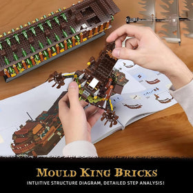 Mould King rotating rudder detail on a large pirate ship model