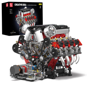 Mould King V8 Engine kit box and model display, ideal for planning your build.