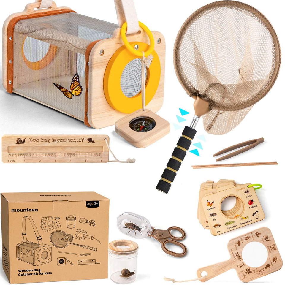 Mountova wooden bug catcher kit wooden bug house for safe insect observation