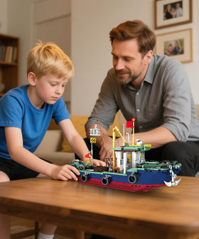 Mov Stone City Ocean fishing boat shown with Lego City compatibility for versatile play