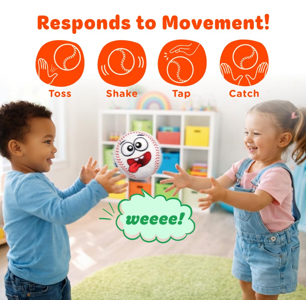Move2Play baseball plush design offers tear-free, head-friendly play for toddlers.