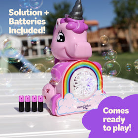Move2Play child playing with unicorn bubble blower