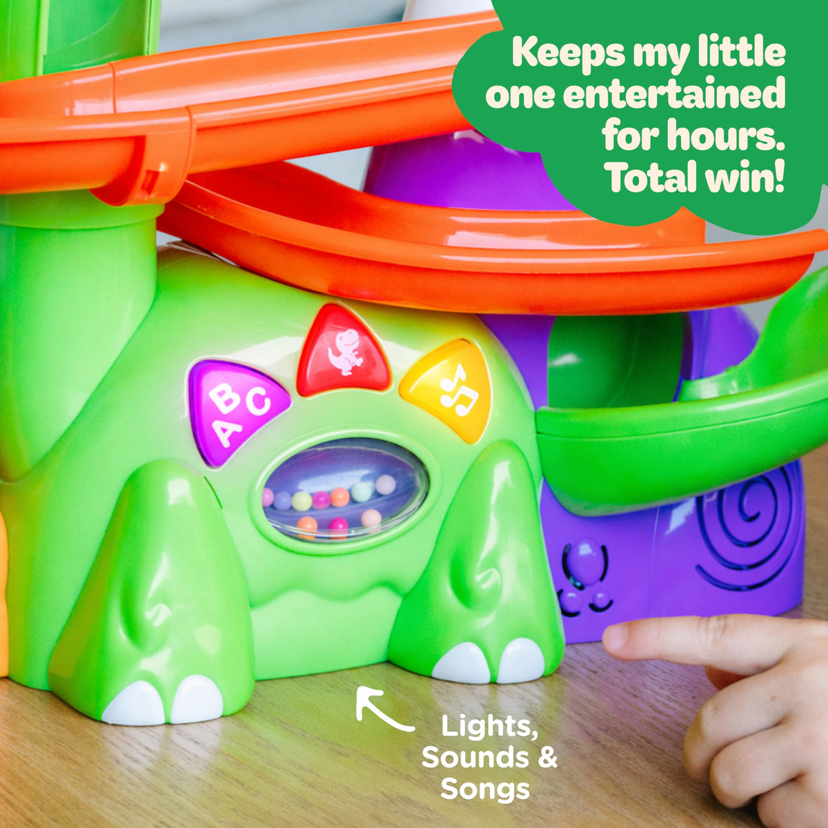 Move2Play Dino Ball Popper sound buttons emphasize colors and numbers during play