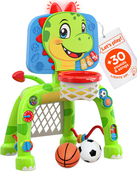 Move2Play dinosaur basketball hoop enhances active play and coordination during fun shooting sessions.