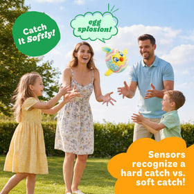 Move2Play Easter Egg Toss catching moment emphasizing soft catch feature.