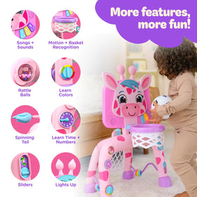 Move2Play Giraffe toy demonstrates 10 play modes for imaginative exploration.