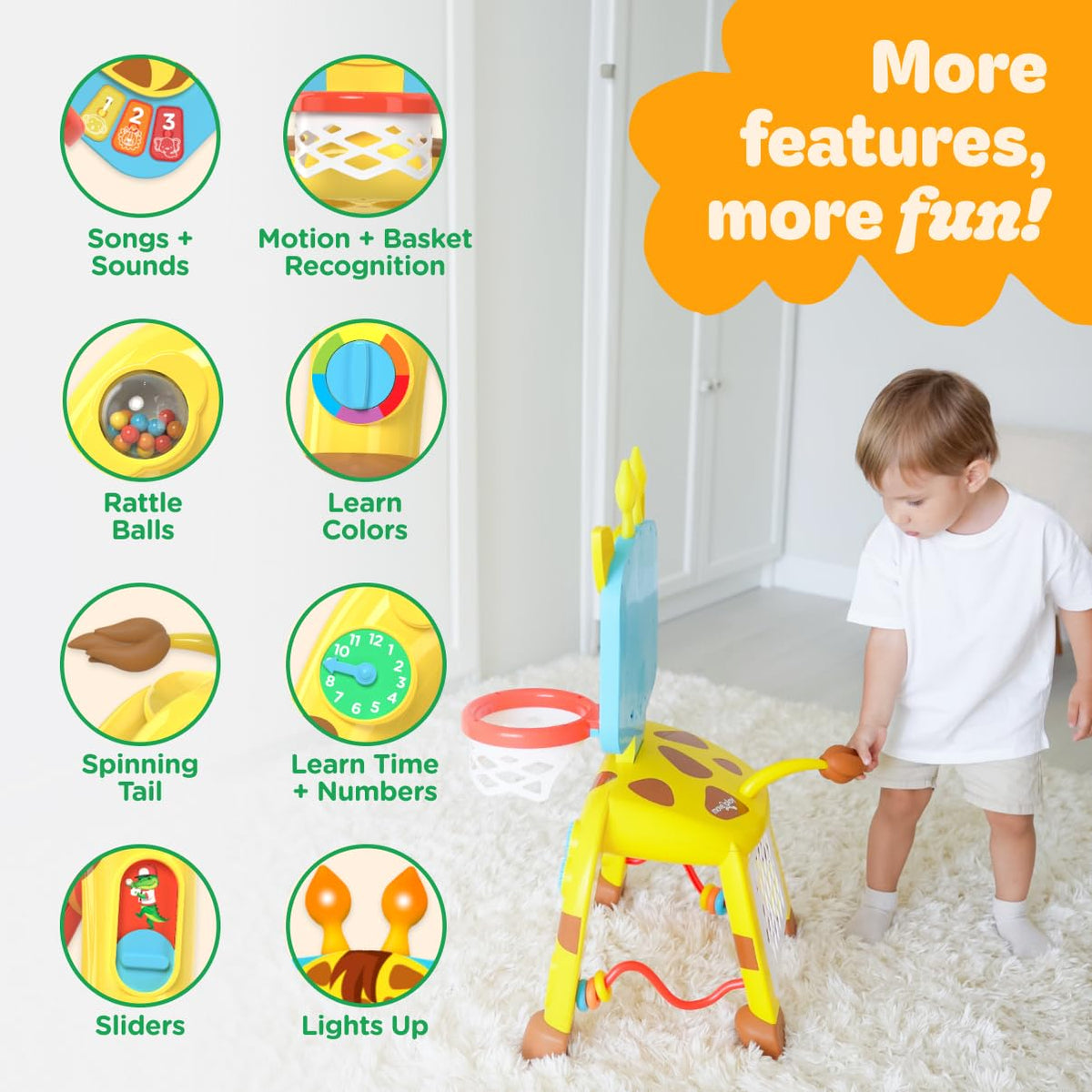 Move2Play giraffe lights and sounds create engaging sensory play for toddlers.