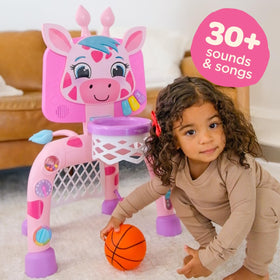 Move2Play Giraffe Soccer Goal in motion for social play and coordination practice.