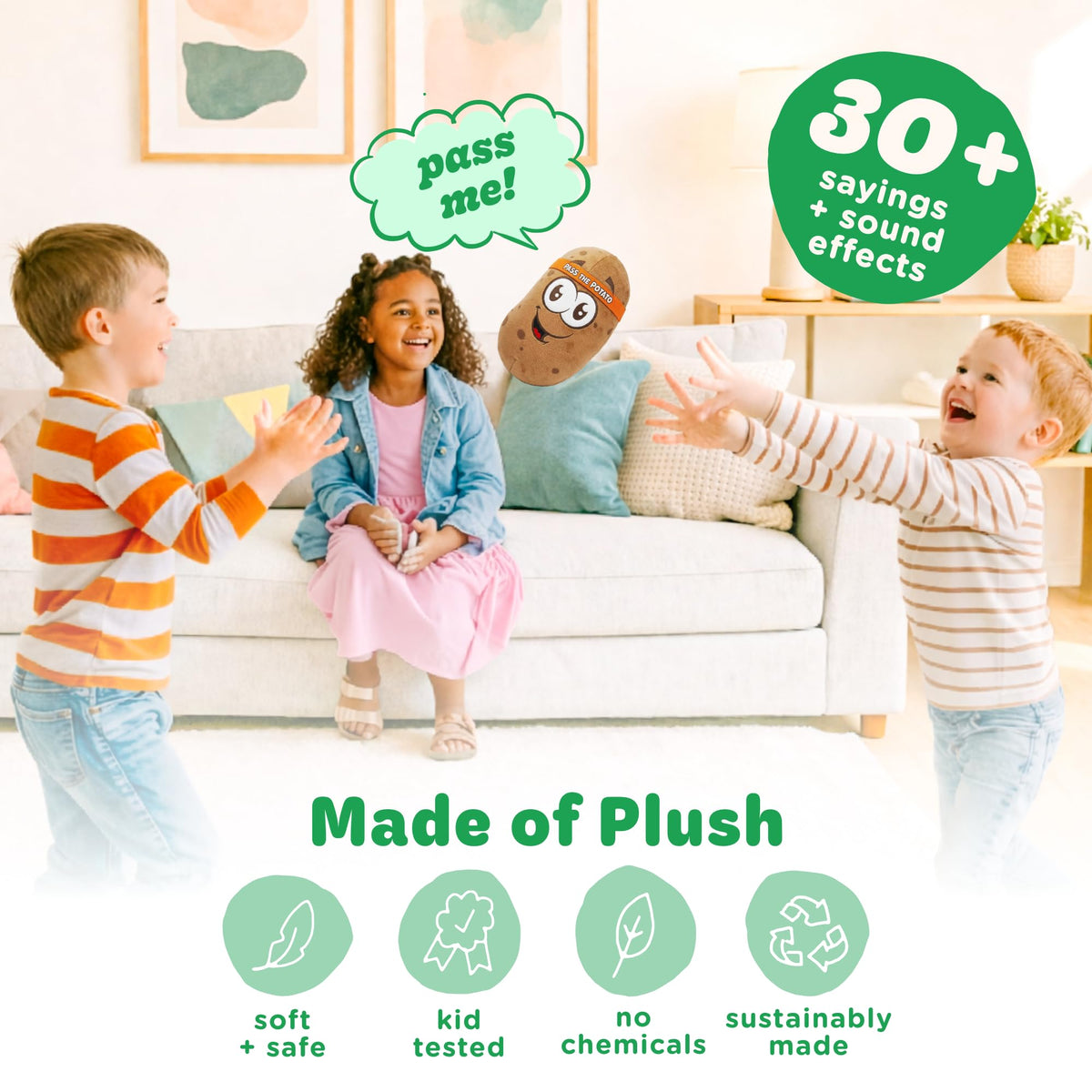 Move2Play Pass the Potato in indoor and outdoor play settings.