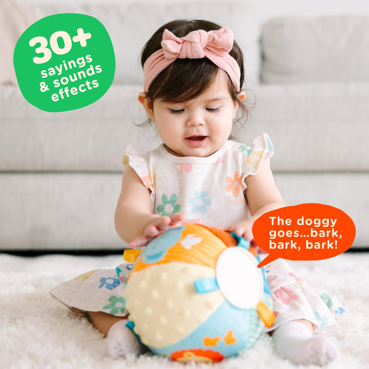 Move2Play interactive baby ball features animal sounds for early recognition and imaginative play.