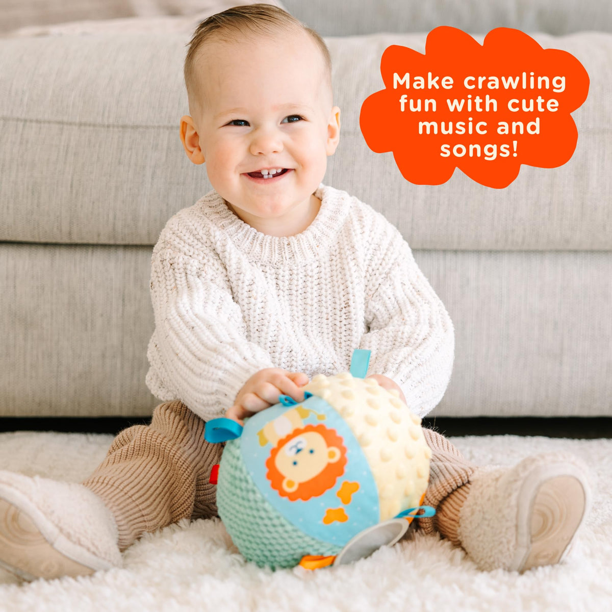 Move2Play ball is durable with double-stitched plush for active toddlers.