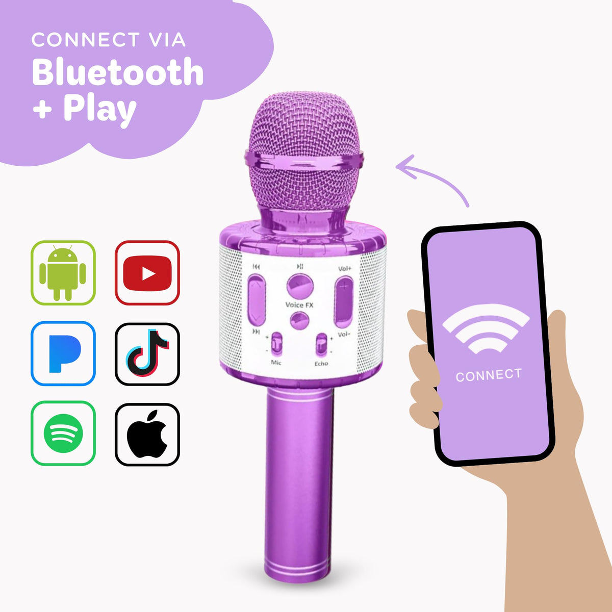 Move2Play connects to a phone via Bluetooth for wireless music playback.
