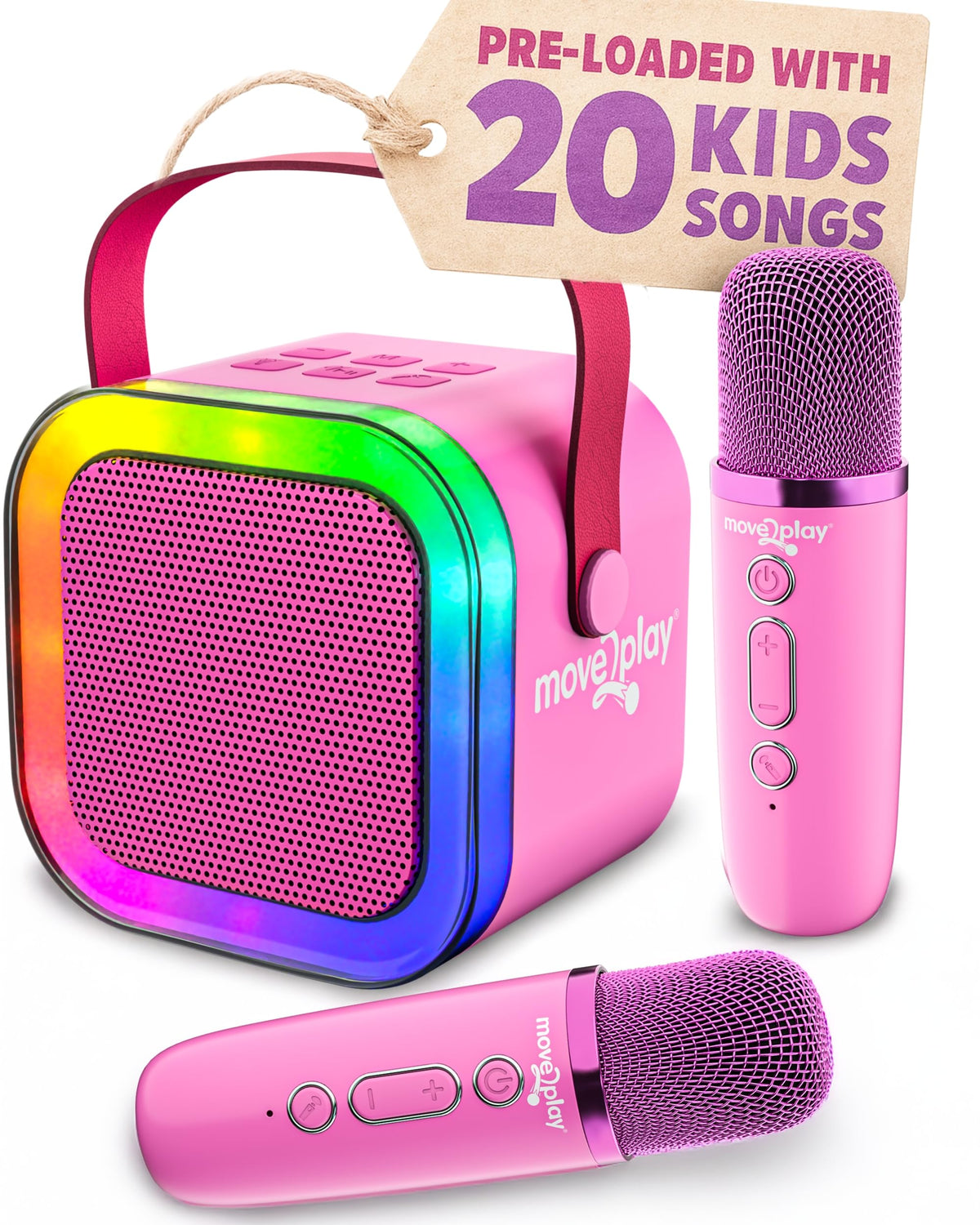 Move2Play karaoke machine for kids front view, ideal for family sing-alongs.