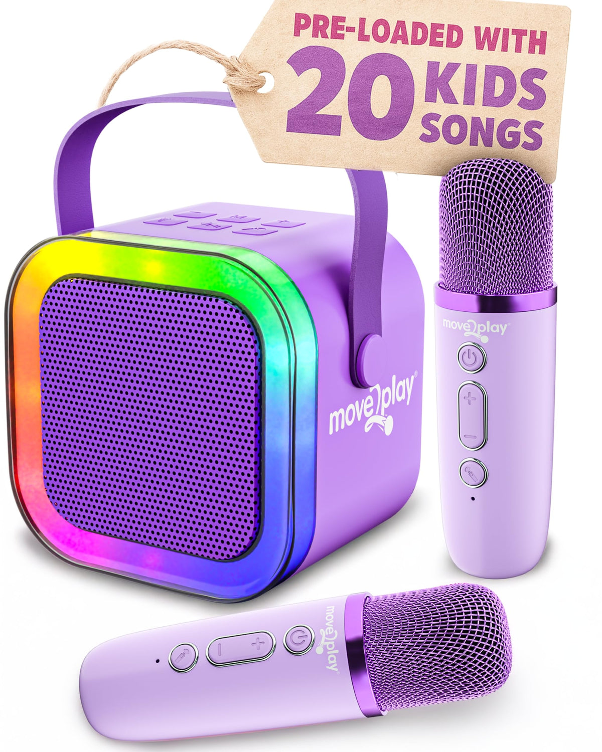Move2Play karaoke machine front view for kid-friendly setup and play