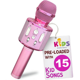 Move2Play karaoke microphone front view shows kid-friendly design and bold colors.