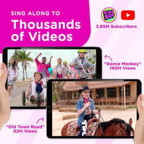 Move2Play Kidz Bop microphone in action, kids singing and dancing