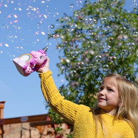 Move2Play outdoor birthday party scene with bubbles